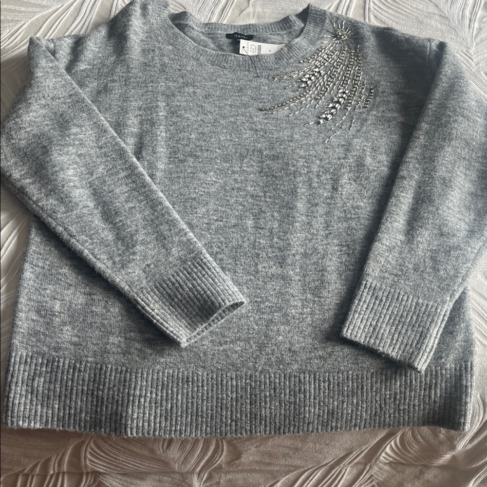 Talbots Heather Gray Sweater with Metallic Embellishments